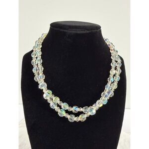 Vintage AB Crystal Double Strand Necklace Bridal Wedding Prom Aurora Borealis